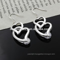 2015 Double Heart Shape Crystal Earring Plating Silver Earring Fashion Earring Designs New Model Earrings DS005